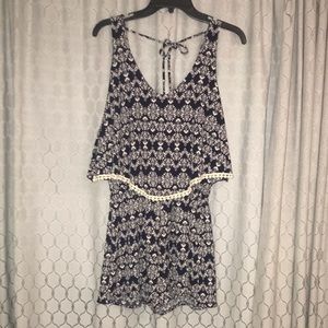 Blue and White Printed Romper